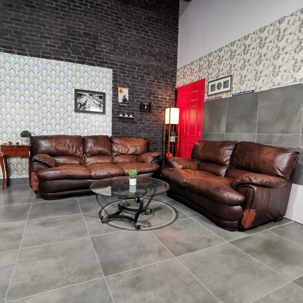 Brown Real Leather Sofa Set
