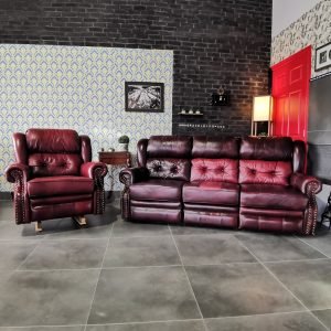 Red Brown Leather Sofa Set