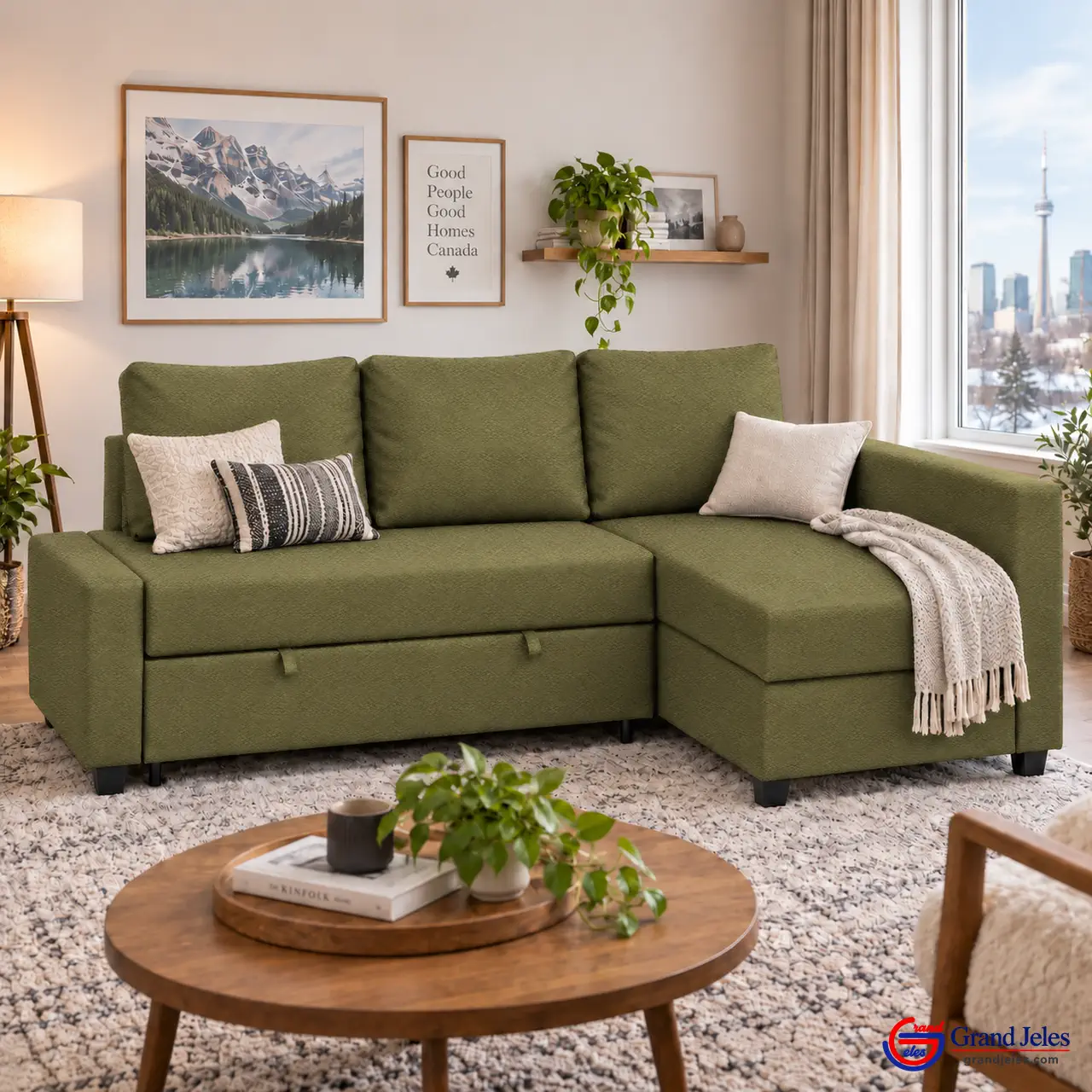 Home / Sofa Mode Olive Green Sofa Bed IKEA Friheten sectional sofa bed in a modern living room