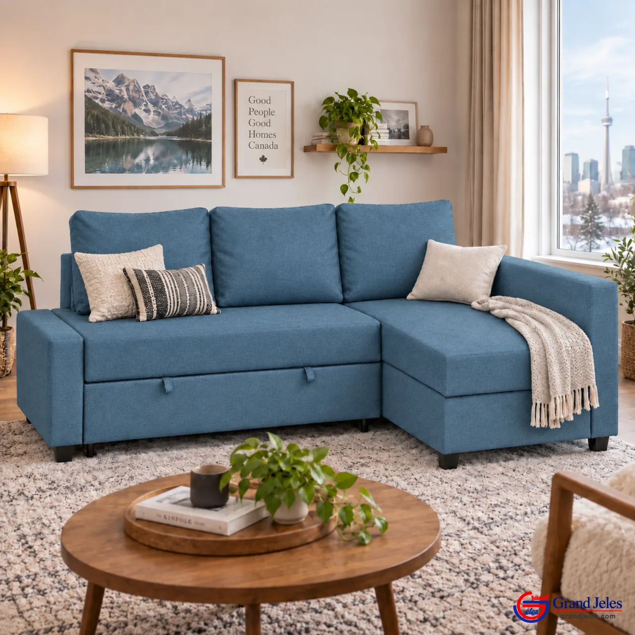 Home / Sofa Mode Aqua Blue Sofa Bed IKEA Friheten sectional sofa bed in a modern living room