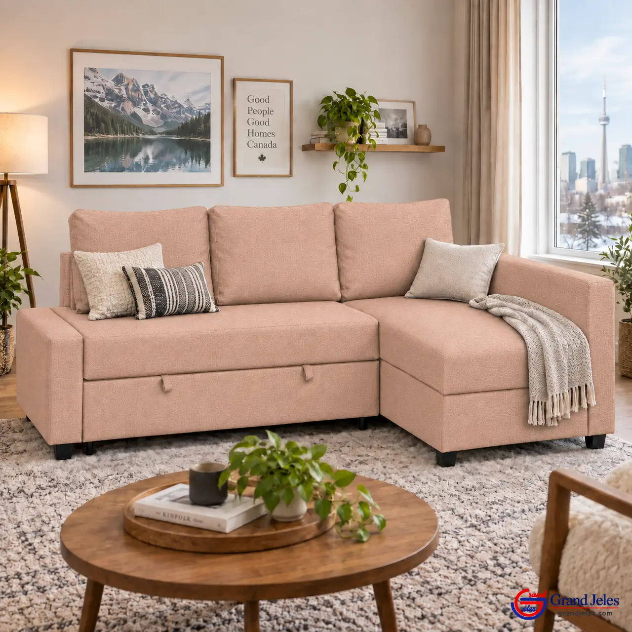 Home / Sofa Mode Blush Pink Sofa Bed IKEA Friheten sectional sofa bed in a modern living room