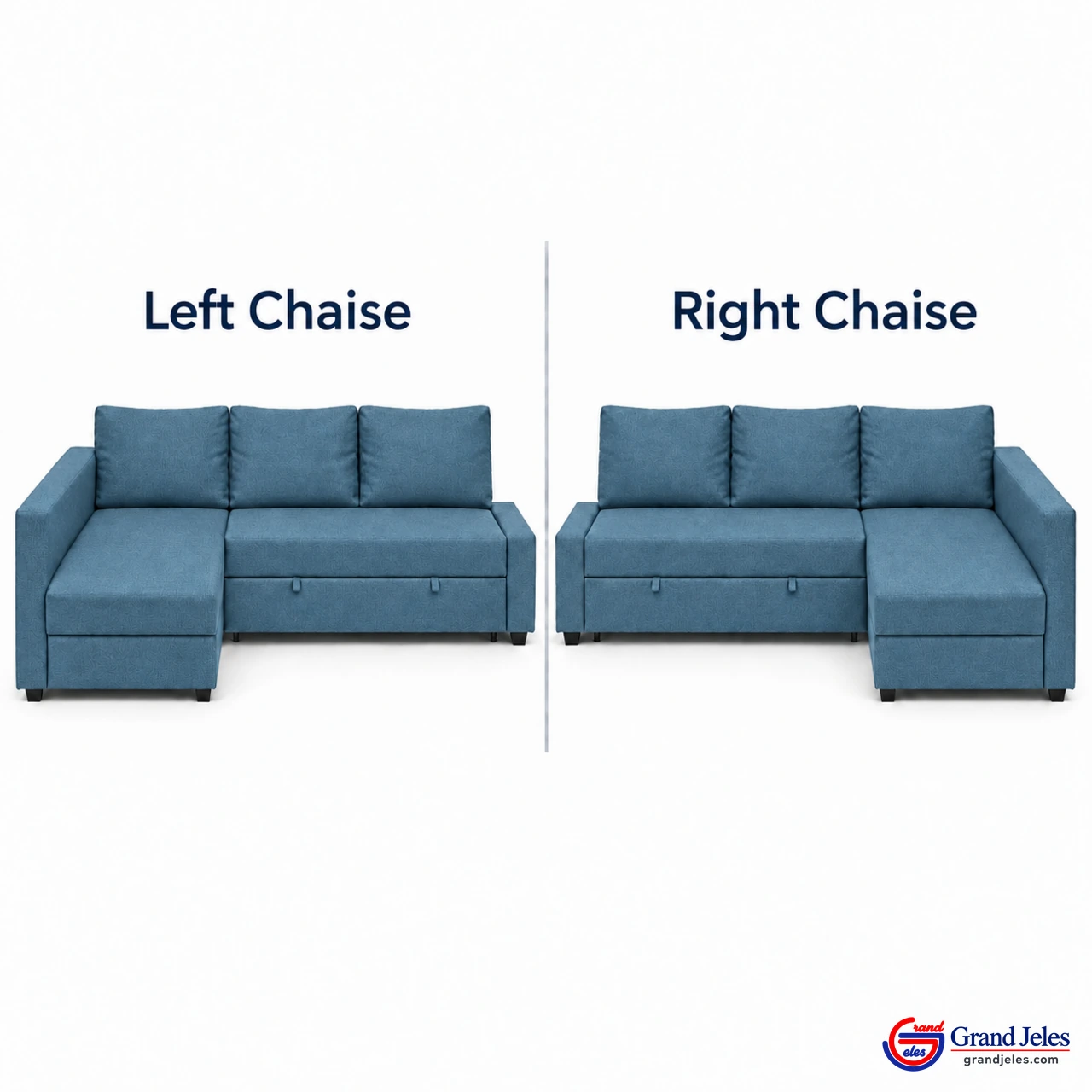 Left / Right Chaise Aqua Blue Sofa Bed IKEA Friheten sectional showing left and right chaise configurations
