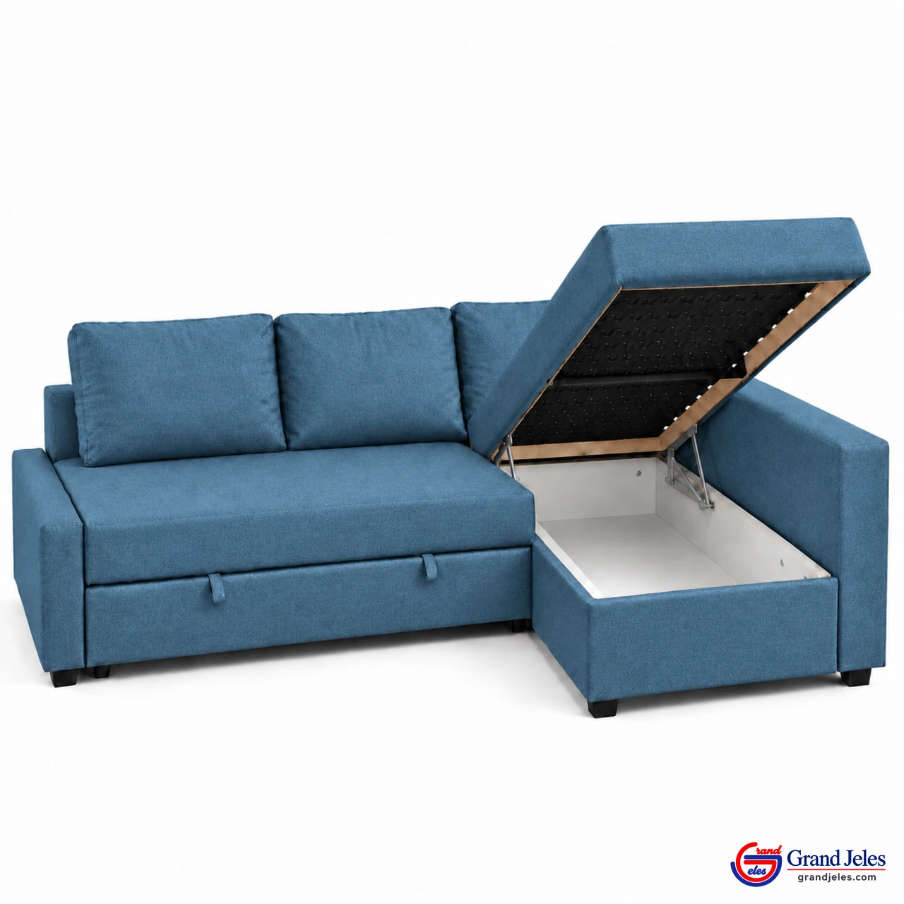 Storage Open Aqua Blue Sofa Bed IKEA Friheten sectional with hidden chaise storage compartment open