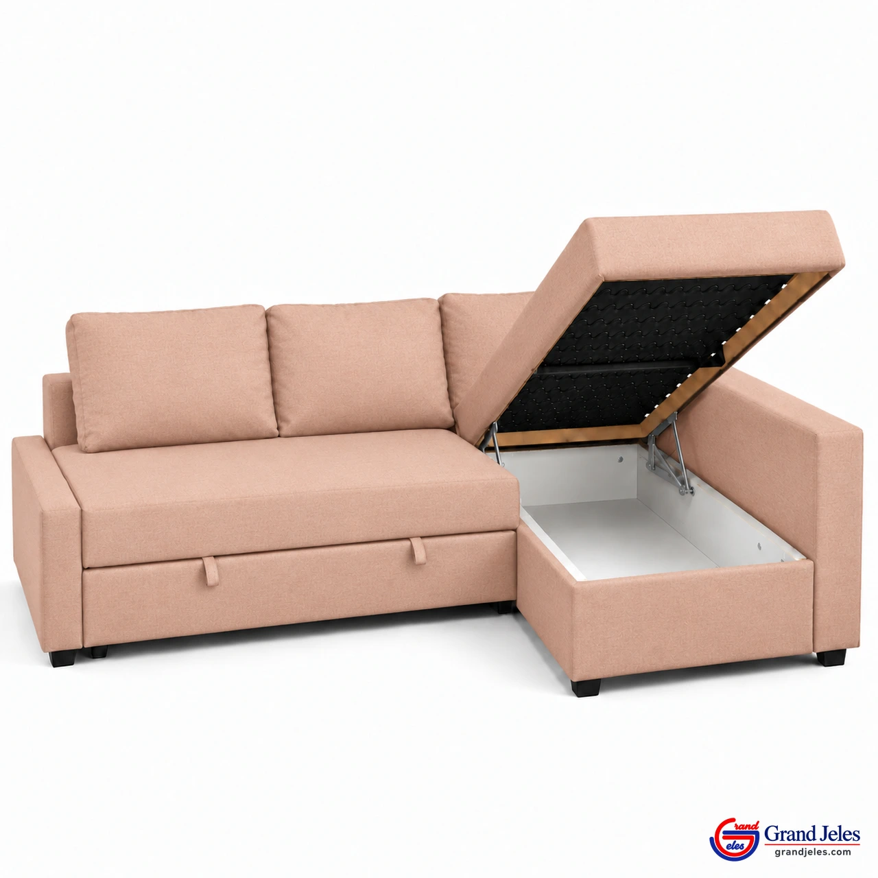 Storage Open Blush Pink Sofa Bed IKEA Friheten sectional with hidden chaise storage compartment open