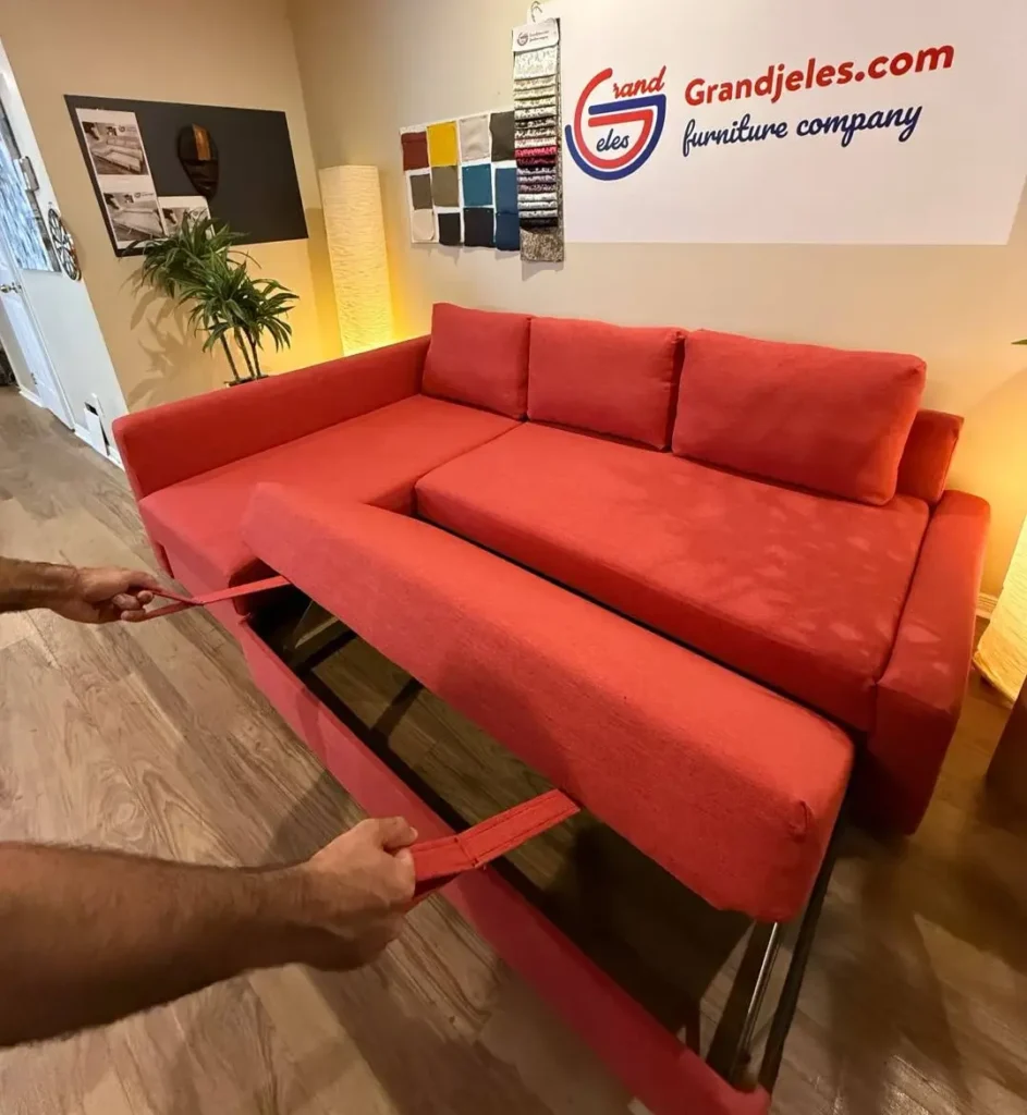 Friheten pull-out sleeper sofa bed with fabric samples – best sofa bed for Airbnb in Montreal