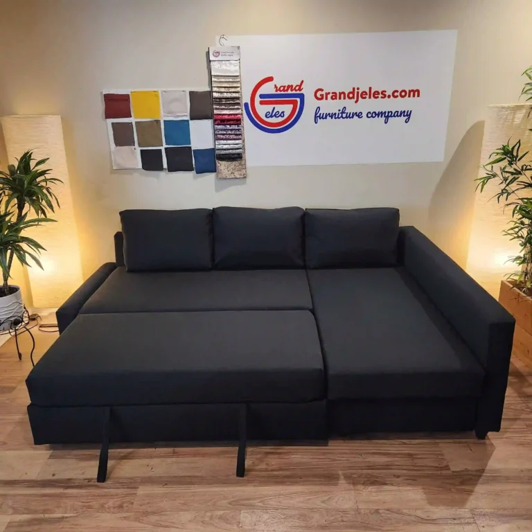 black IKEA Friheten sofa bed (reversible chaise, hidden storage). Free delivery & installation within 2–5 days in Montreal.