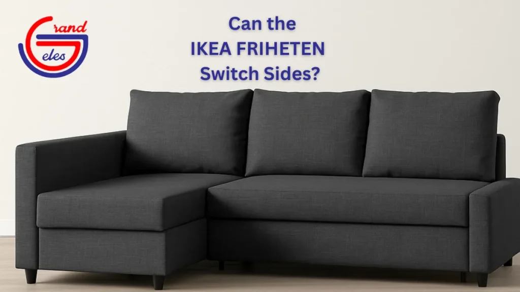 IKEA FRIHETEN reversible sleeper sofa in dark grey fabric shown by Grand Jeles Montreal – affordable sofa bed with storage and customizable design