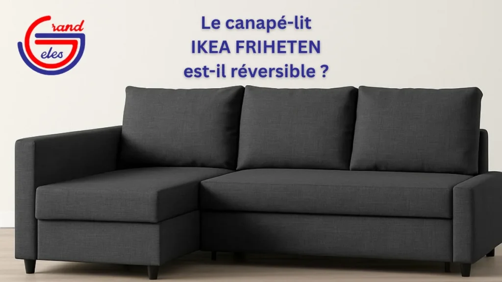 Canapé-lit IKEA FRIHETEN réversible en tissu gris foncé, divan-lit confortable et sofa-lit pas cher remis à neuf par Grand Jeles à Montréal