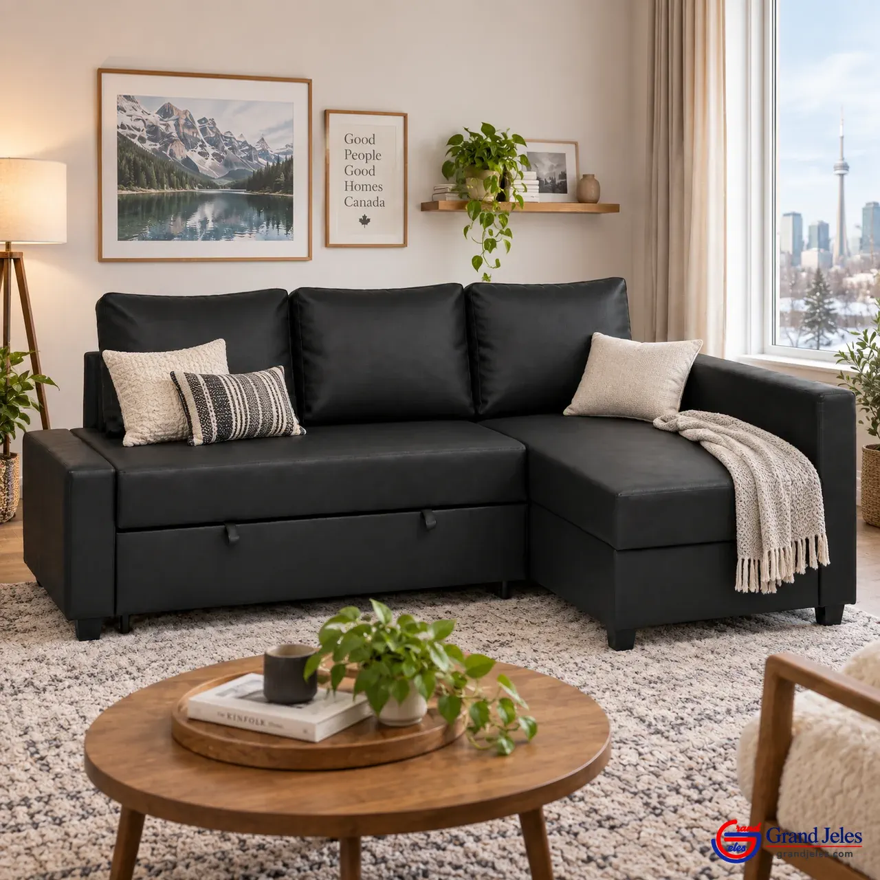 Black Faux Leather Sofa Bed – IKEA Friheten - Image 3