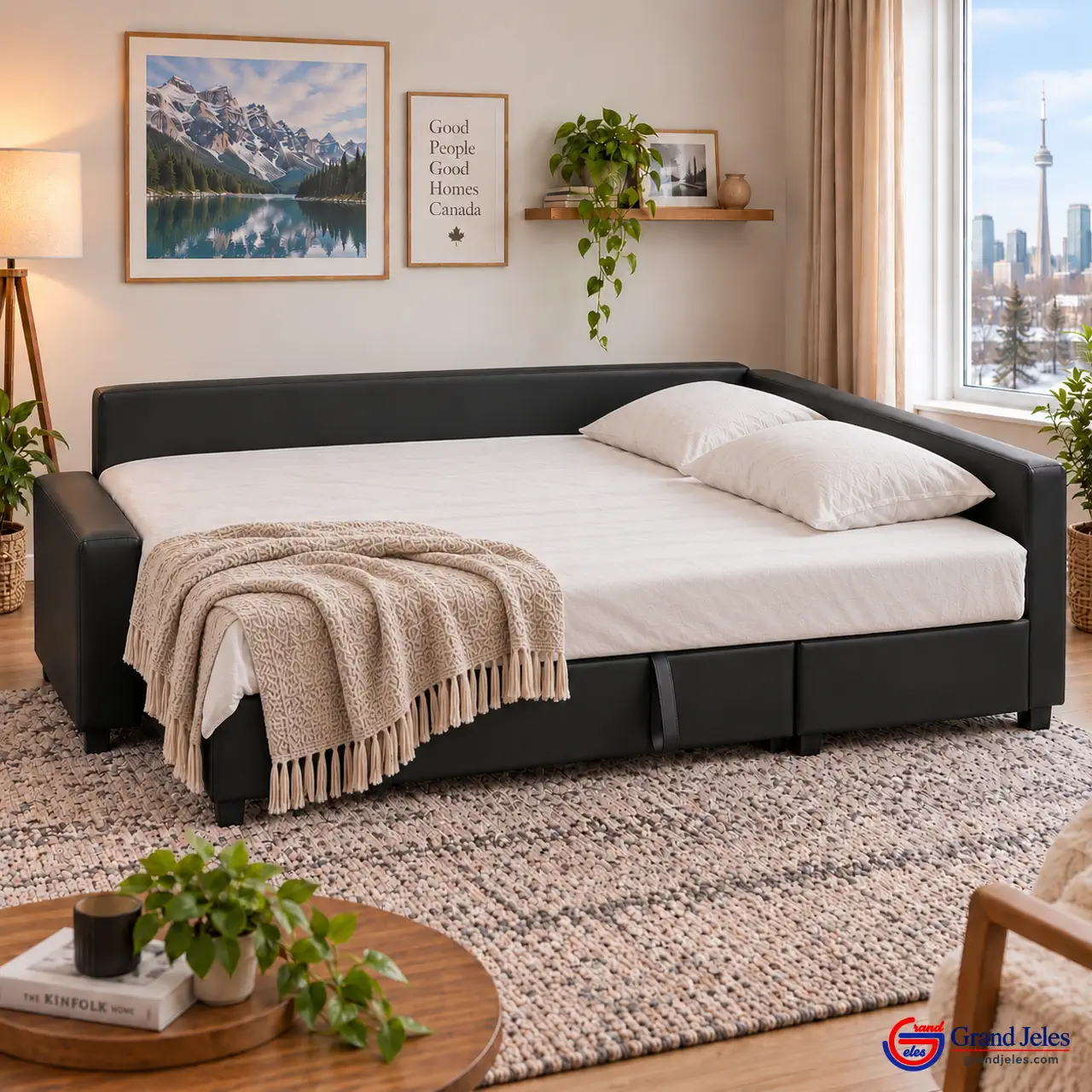 Black Faux Leather Sofa Bed – IKEA Friheten - Image 4