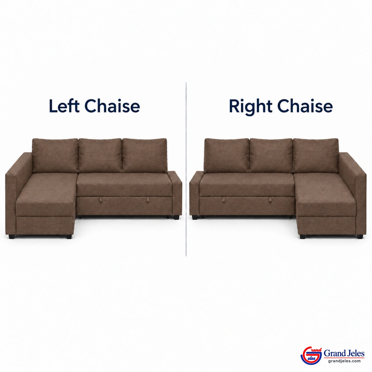 Left / Right Chaise Brown Sofa Bed IKEA Friheten sectional showing left and right chaise configurations