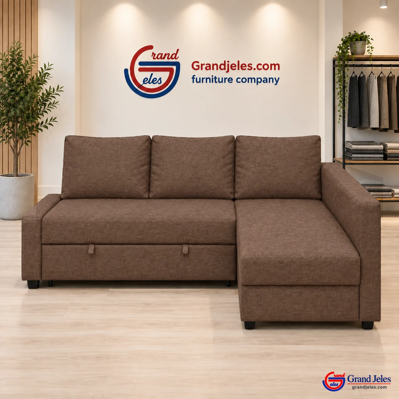 Workshop Refurbished Brown Sofa Bed IKEA Friheten sofa bed at the Grand Jeles workshop