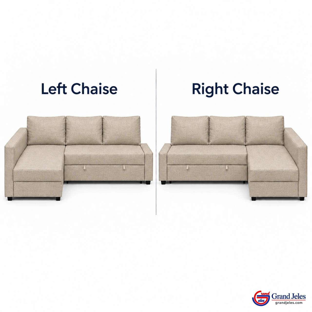 Left / Right Chaise Light Beige Sofa Bed IKEA Friheten sectional showing left and right chaise configurations
