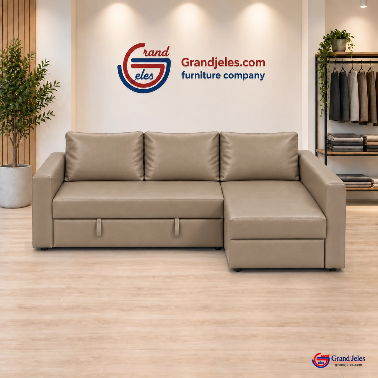 Dark Beige Faux Leather Sofa Bed – IKEA Manstad