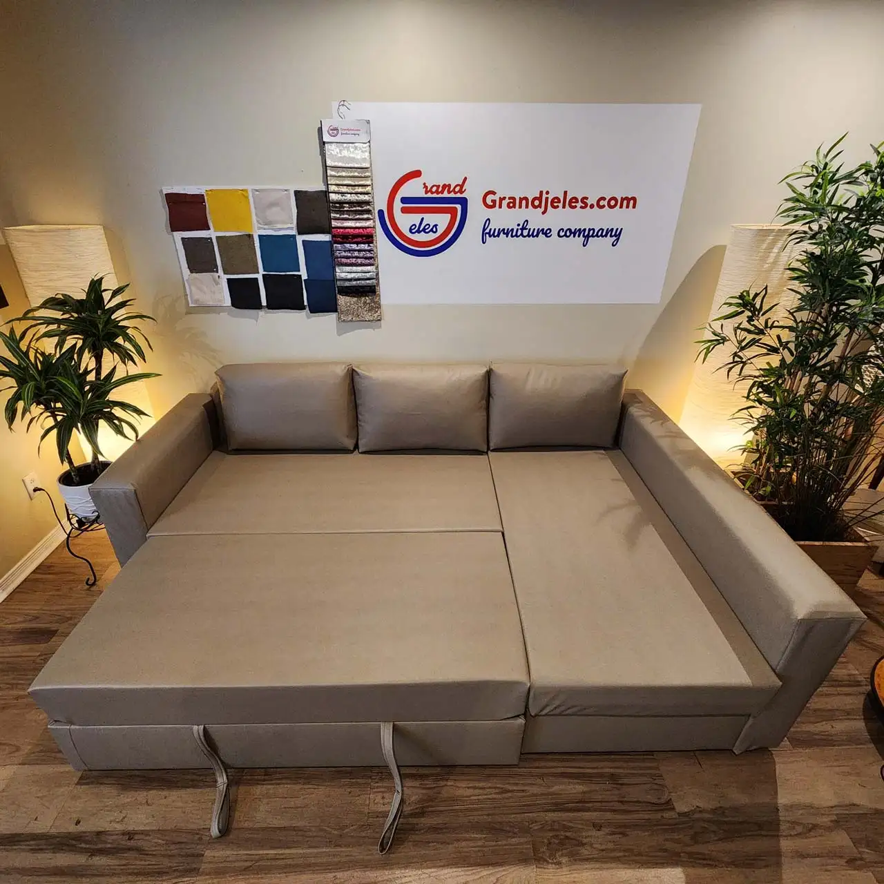 Dark Beige Faux Leather Sofa Bed – IKEA Manstad