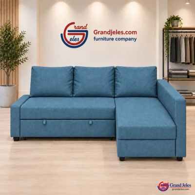 Workshop Refurbished Aqua Blue Sofa Bed IKEA Friheten sofa bed at the Grand Jeles workshop