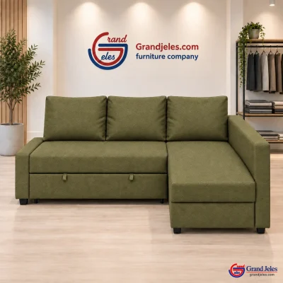 Workshop Refurbished Olive Green Sofa Bed IKEA Friheten sofa bed at the Grand Jeles workshop