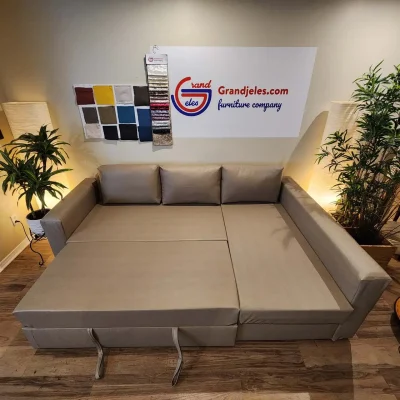 Dark Beige Faux Leather Sofa Bed – IKEA Manstad